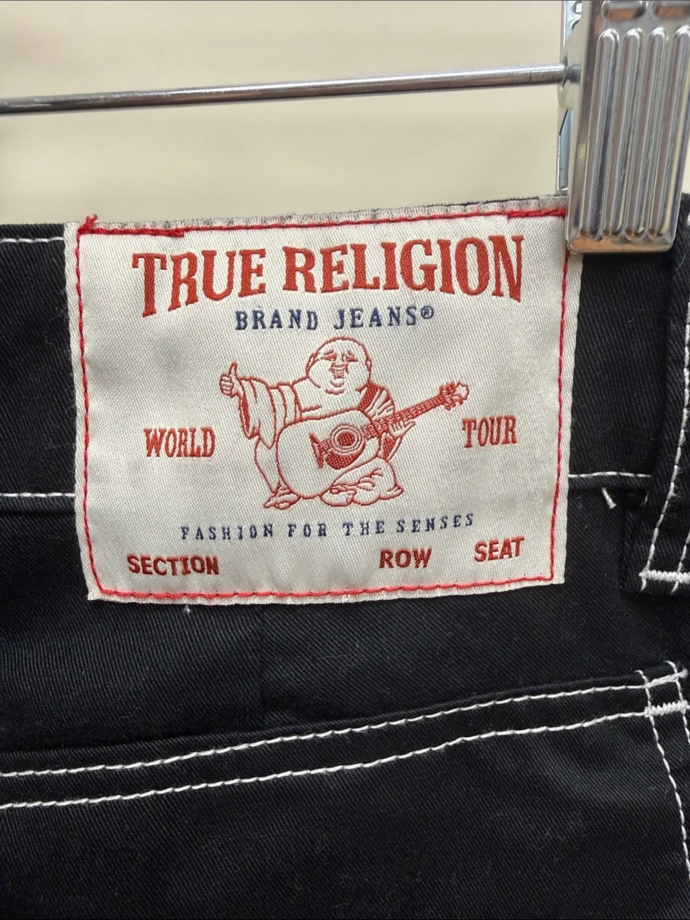 True Religion Black Cargo Shorts with White Contrast Stitching